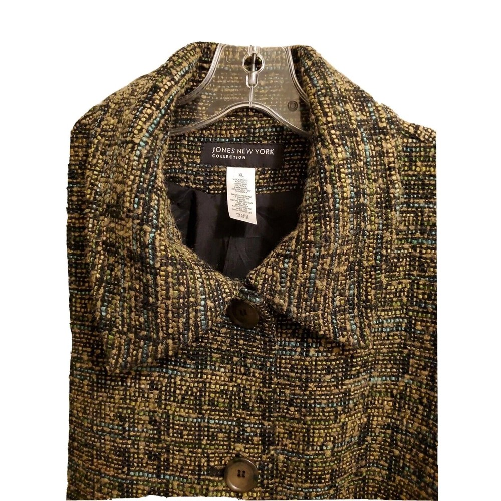 Vintage Jones New York Browns/Turquoise Mix XL-Bust 44" Tweed Blazer Lined Wool
